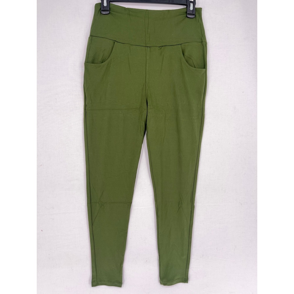 High Waisted Leggings with Pockets Olive Green Tapered Pants L-XL